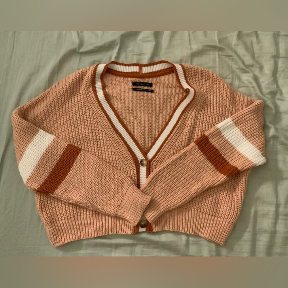 Urban Outfitters Pink and White Cropped Cardigan Sweater